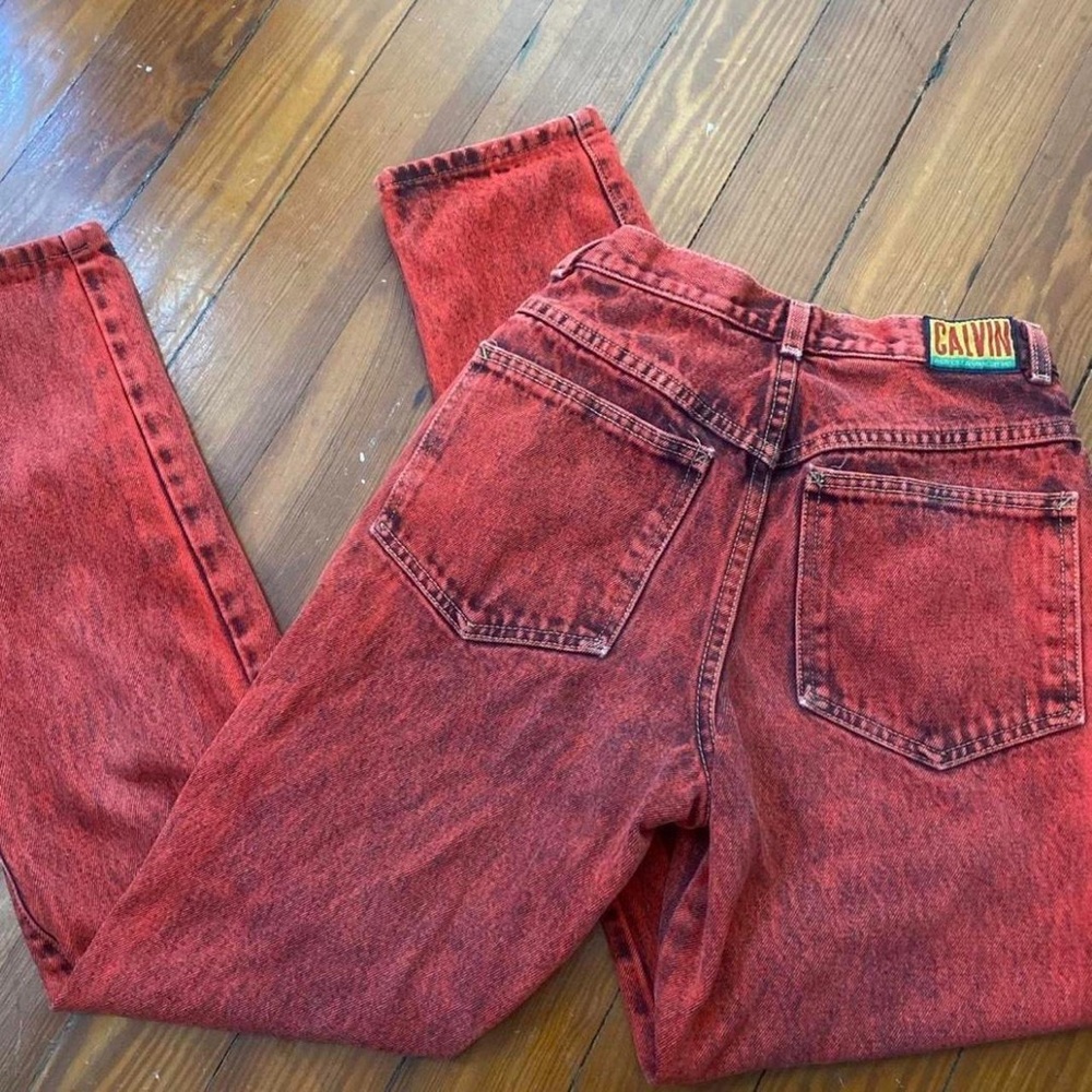 vintage red acid wash 90s jeans